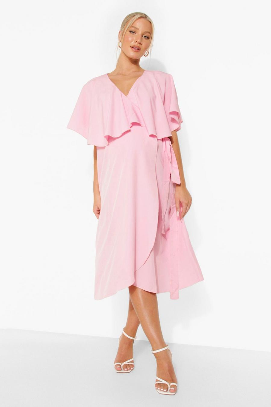 Rose pink Maternity Overlay Tie Waist Midi Dress