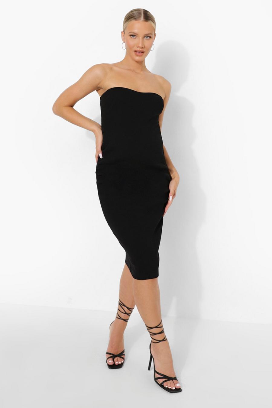 Black Maternity Bandeau Premium Rib Midi Dress image number 1