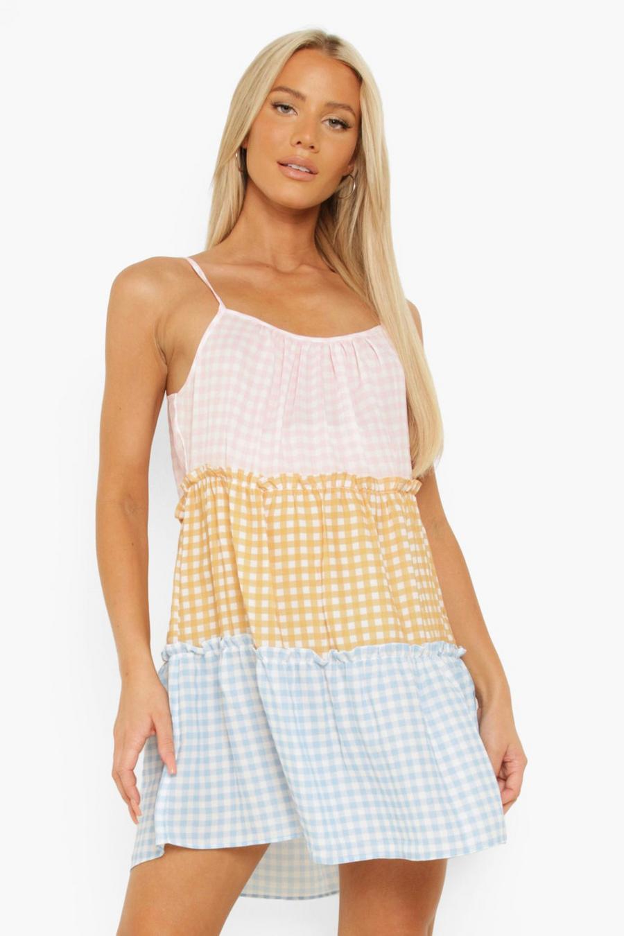 Multi Maternity Cotton Gingham Tiered Smock Dress image number 1