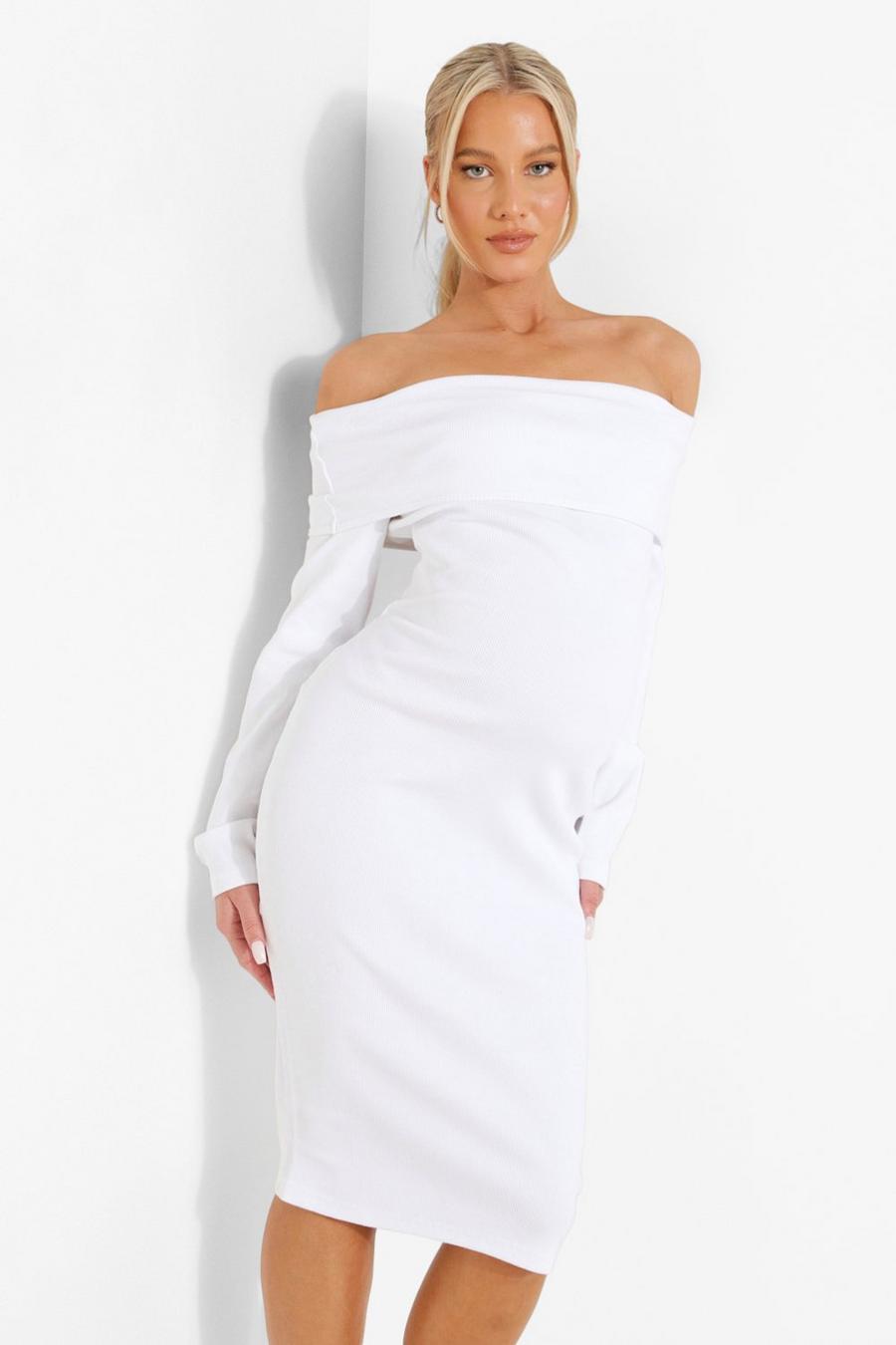 לבן שמלת מידי ברדו פרימיום ארוגה עם שכבה עליונה להיריון image number 1