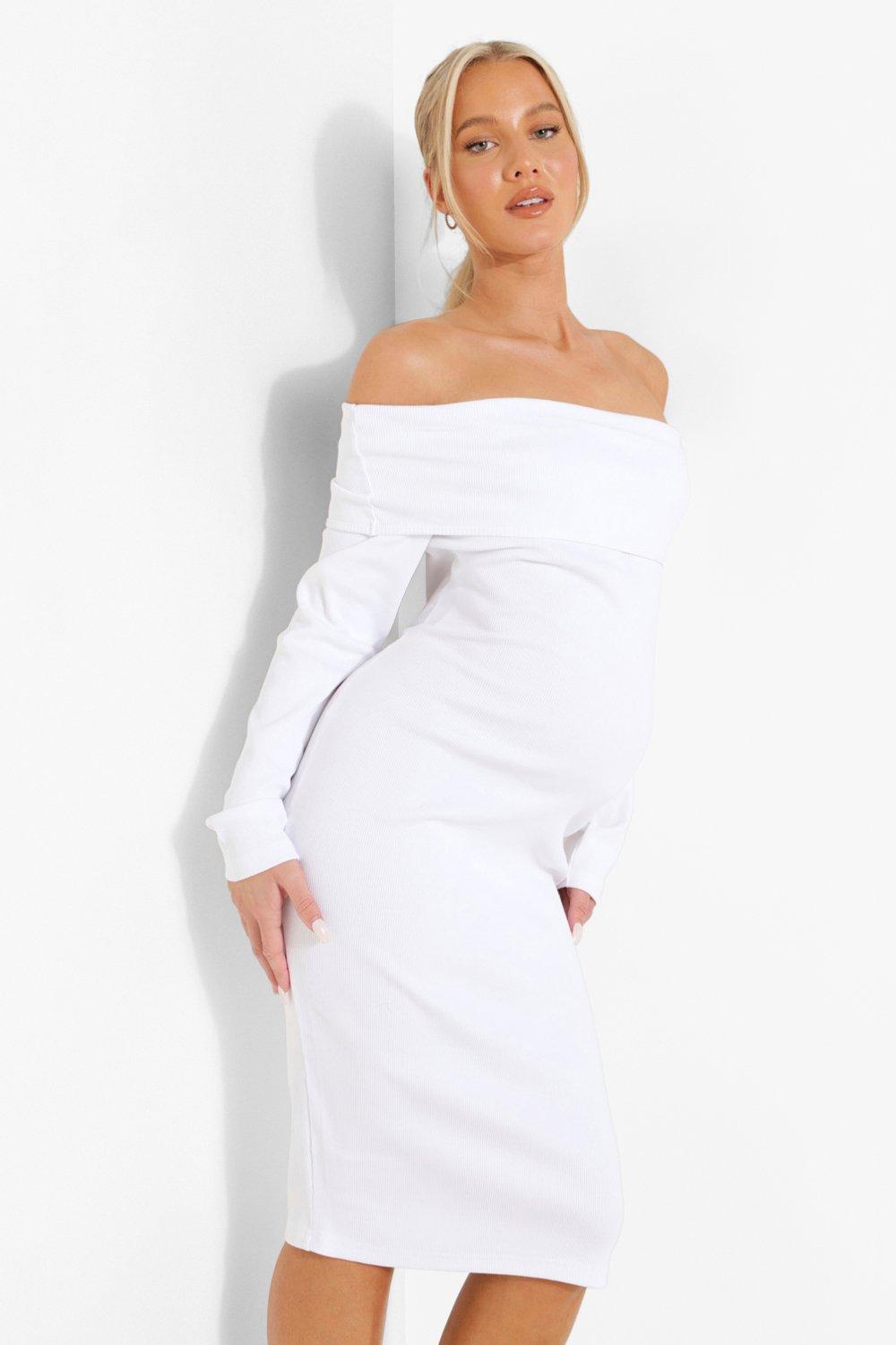 Boohoo white maternity store dress