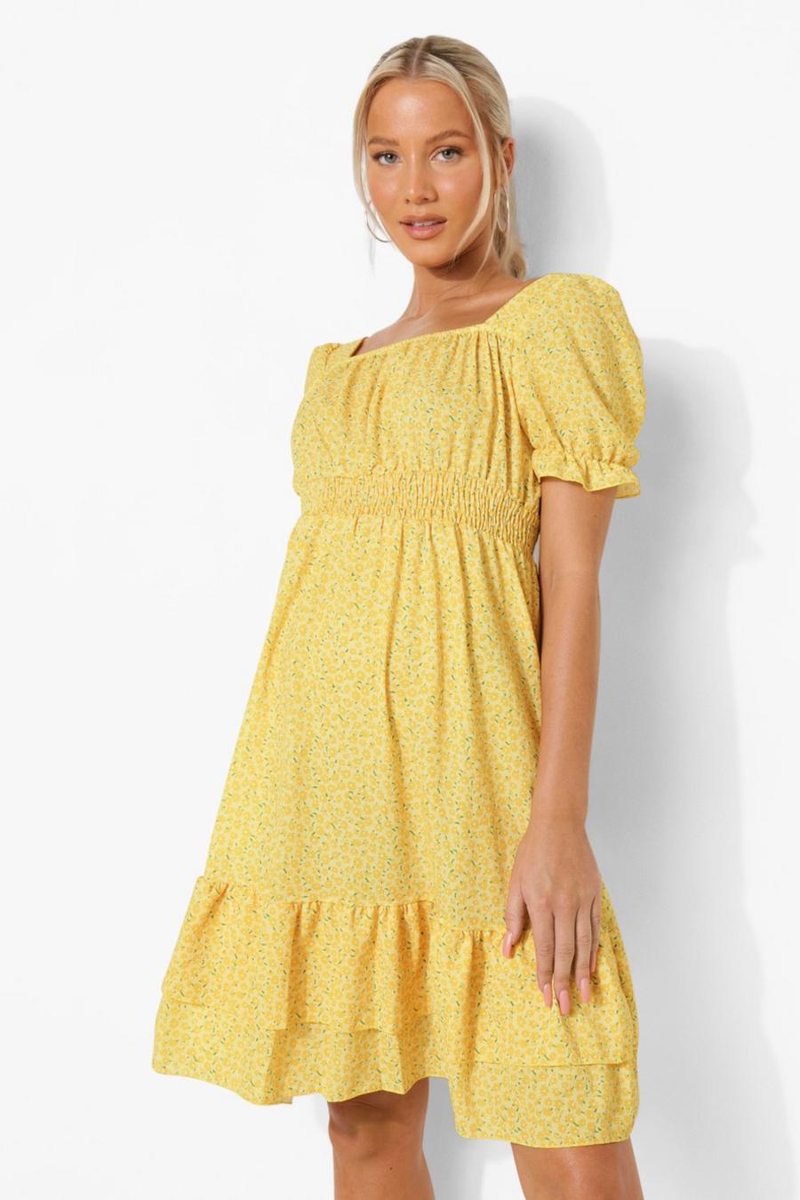 Yellow Maternity Ditsy Floral Woven Smock Dress image number 1