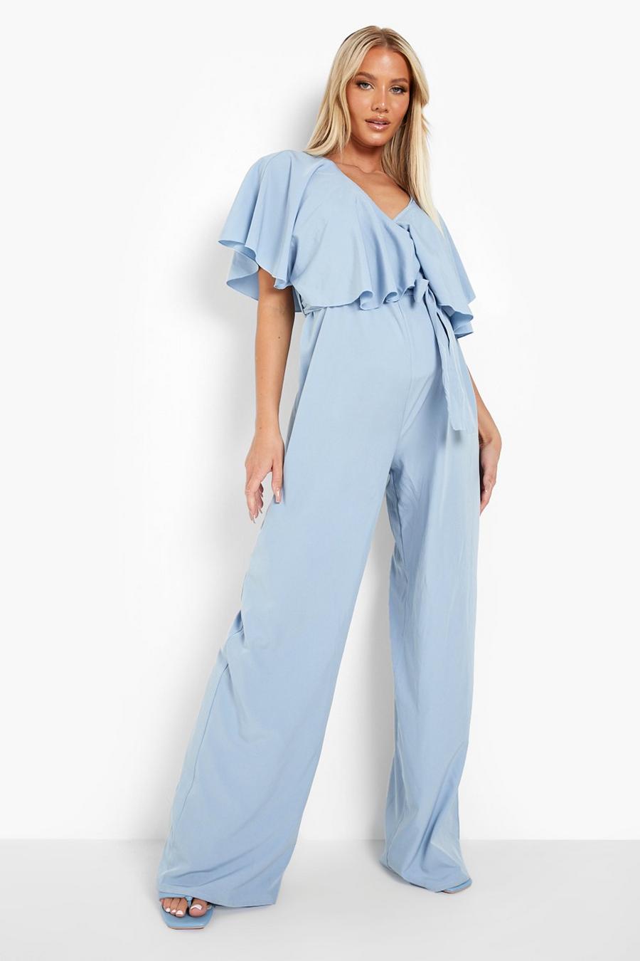 Blue Maternity Frill Overlay Wide Leg Jumpsuits image number 1