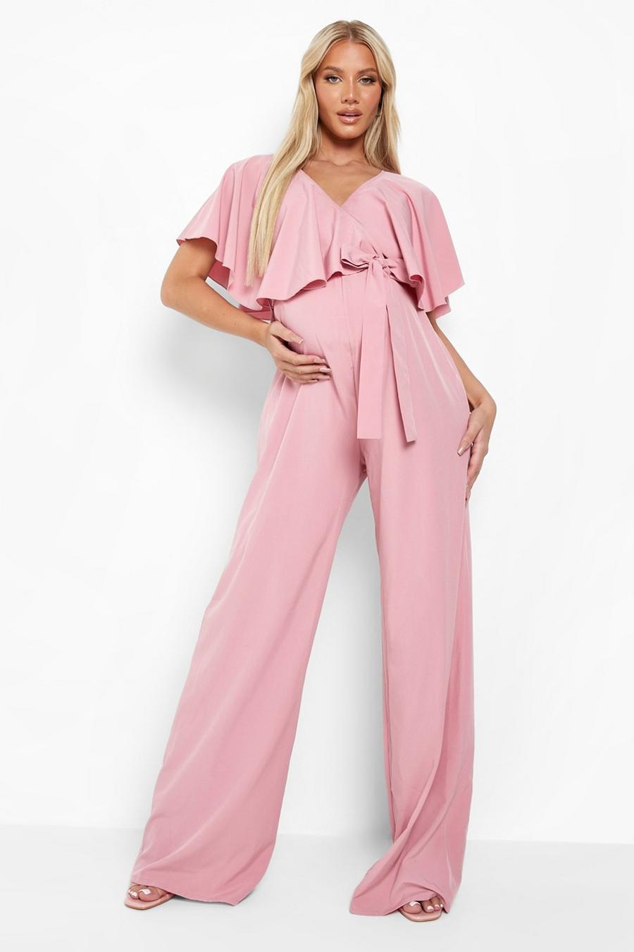 Pink Maternity Frill Overlay Wide Leg Jumpsuits image number 1