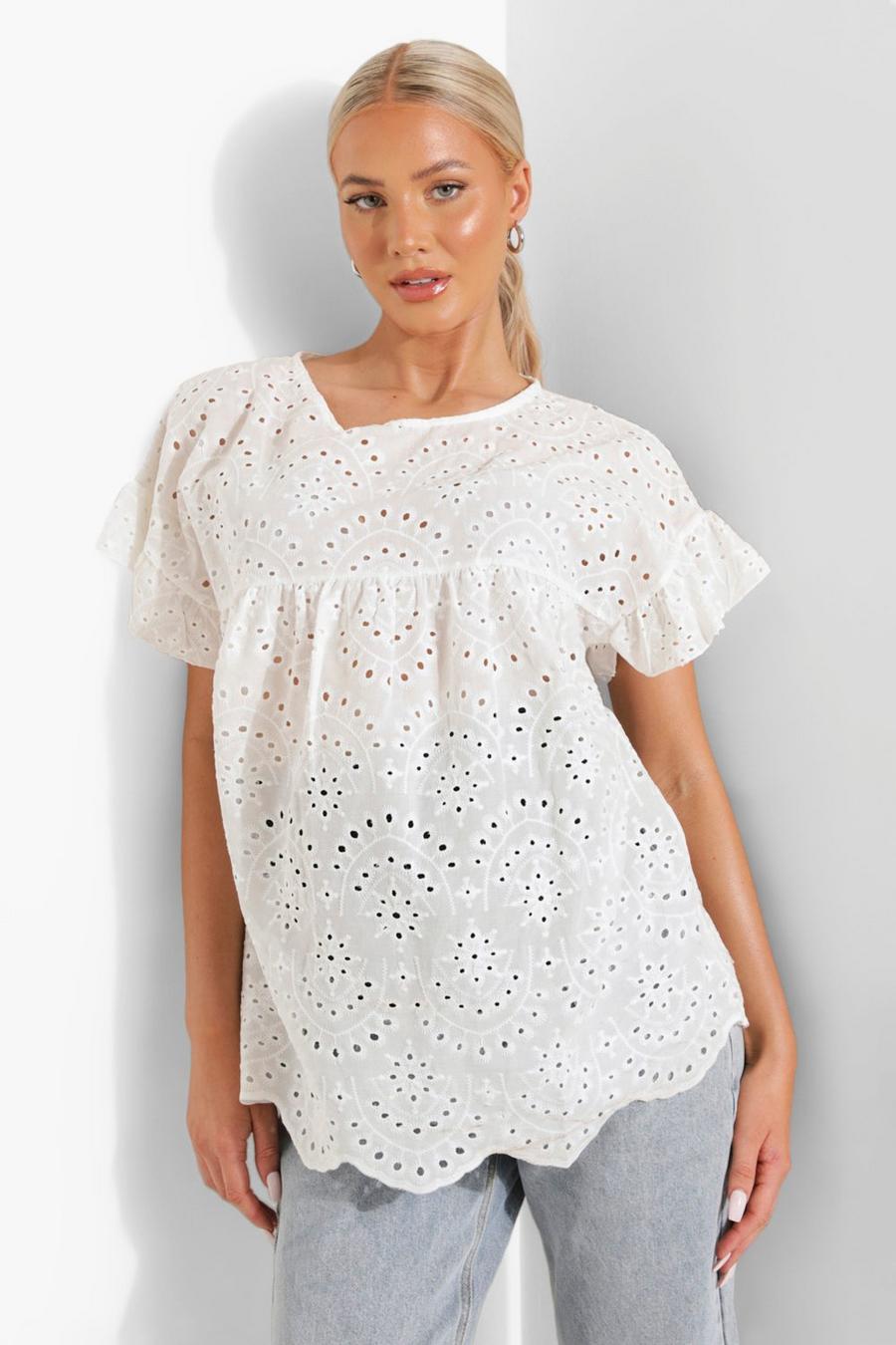 Top estilo blusón con bordados Premamá, Blanco_nude image number 1