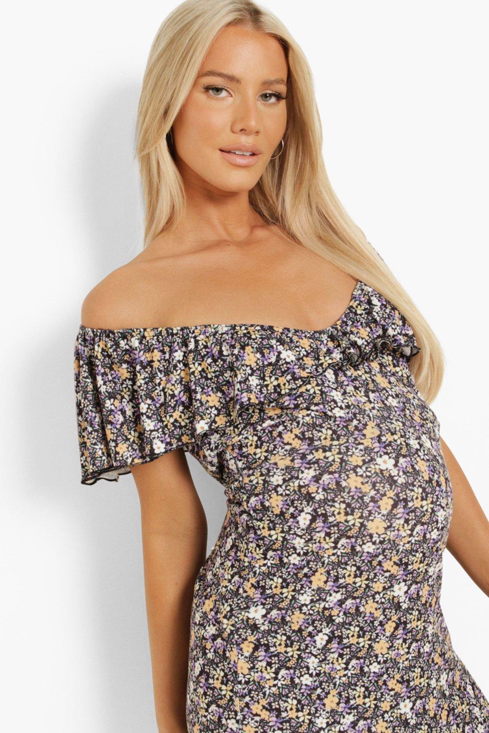 Boohoo off the outlet shoulder maternity dress