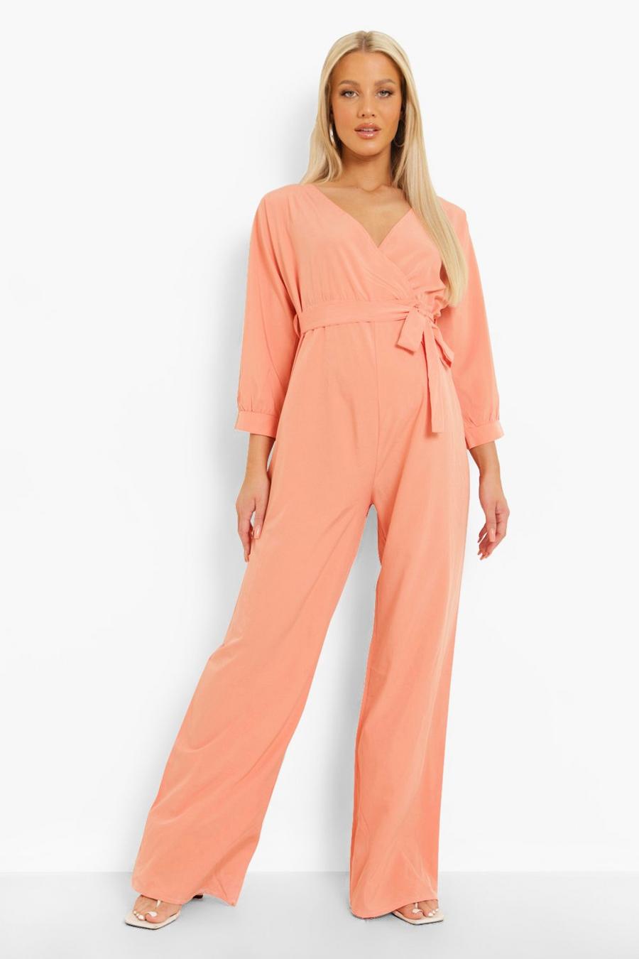Coral pink Maternity Off The Shoulder Woven Jumpsuit