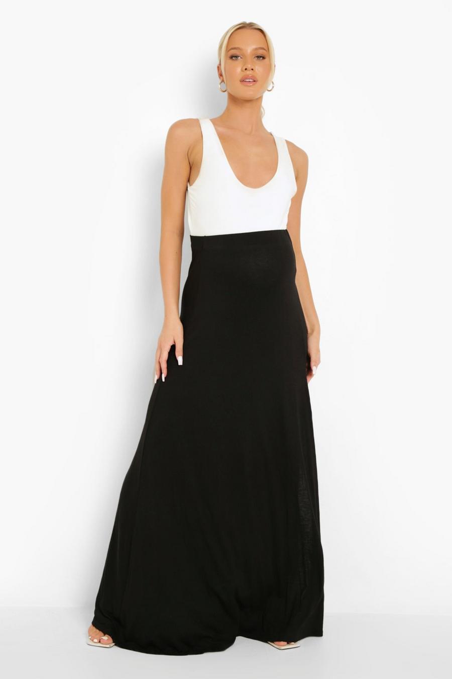 Black Maternity Thigh Split Maxi Skirt image number 1