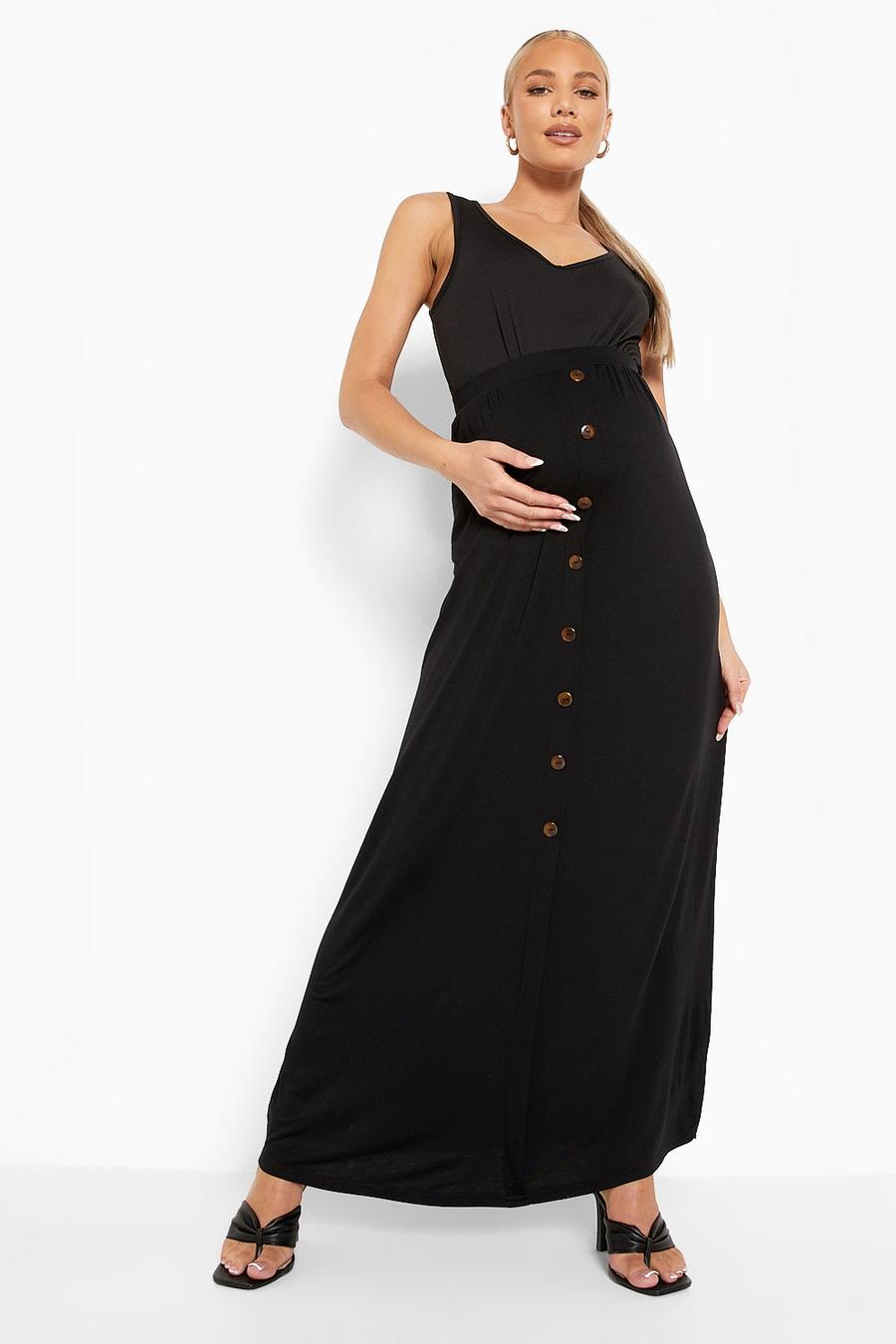 Black Maternity Button Front Maxi Skirt image number 1