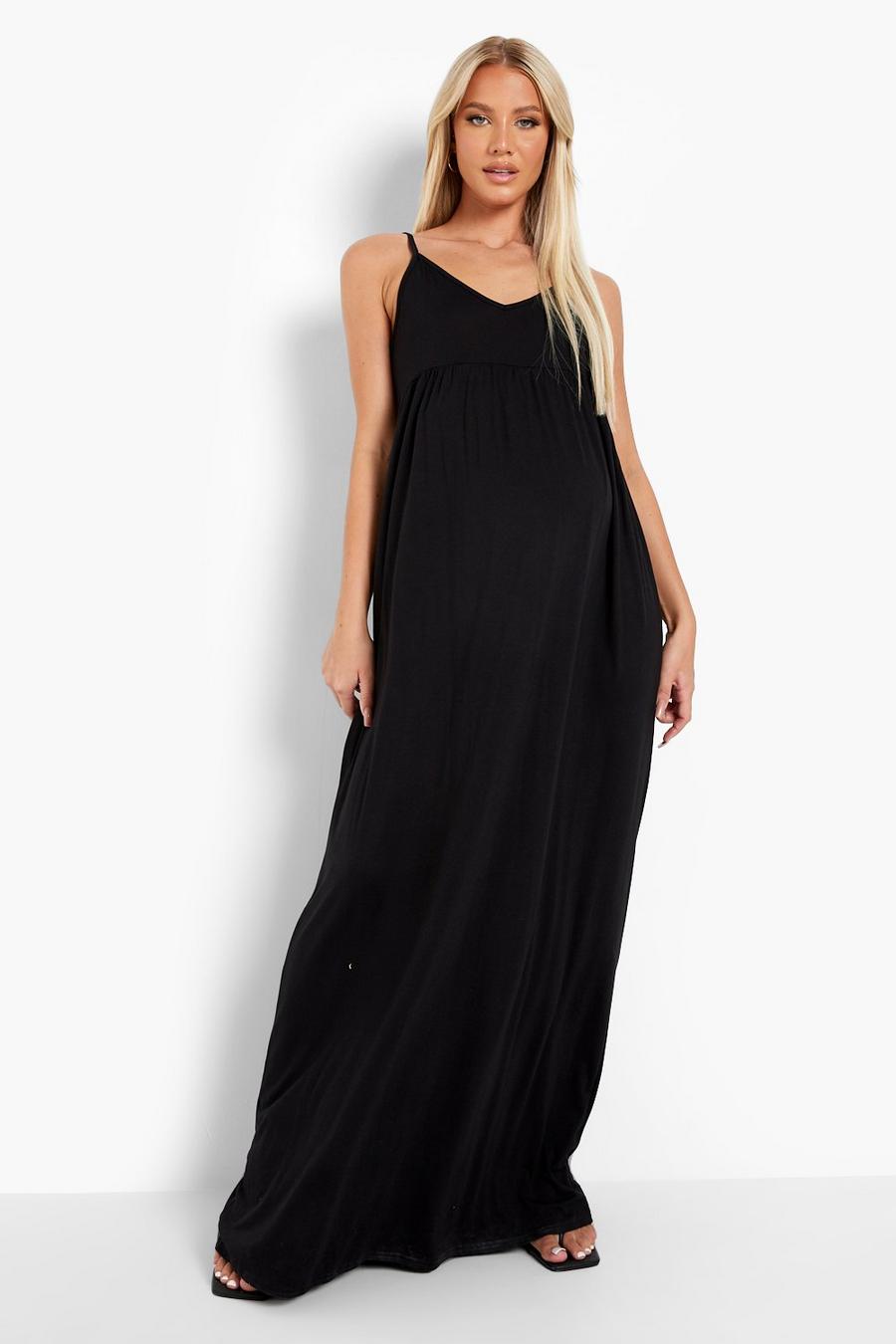Black Maternity Strappy Smock Maxi Dress image number 1