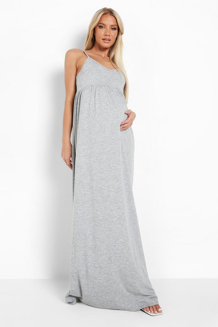 Grey marl Maternity Strappy Smock Maxi Dress image number 1