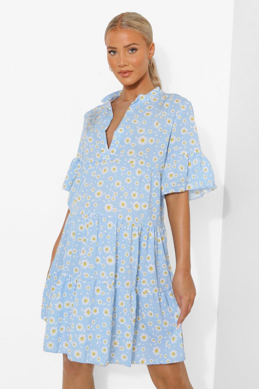 Blue Maternity Daisy Tiered Smock Dress image number 1