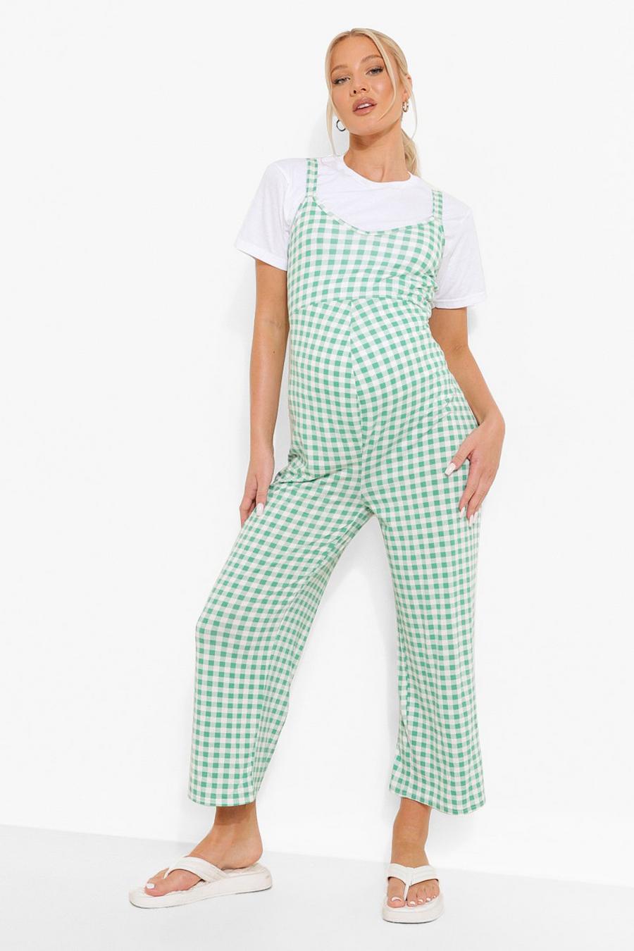 Green Maternity Gingham Culotte Jumpsuit image number 1