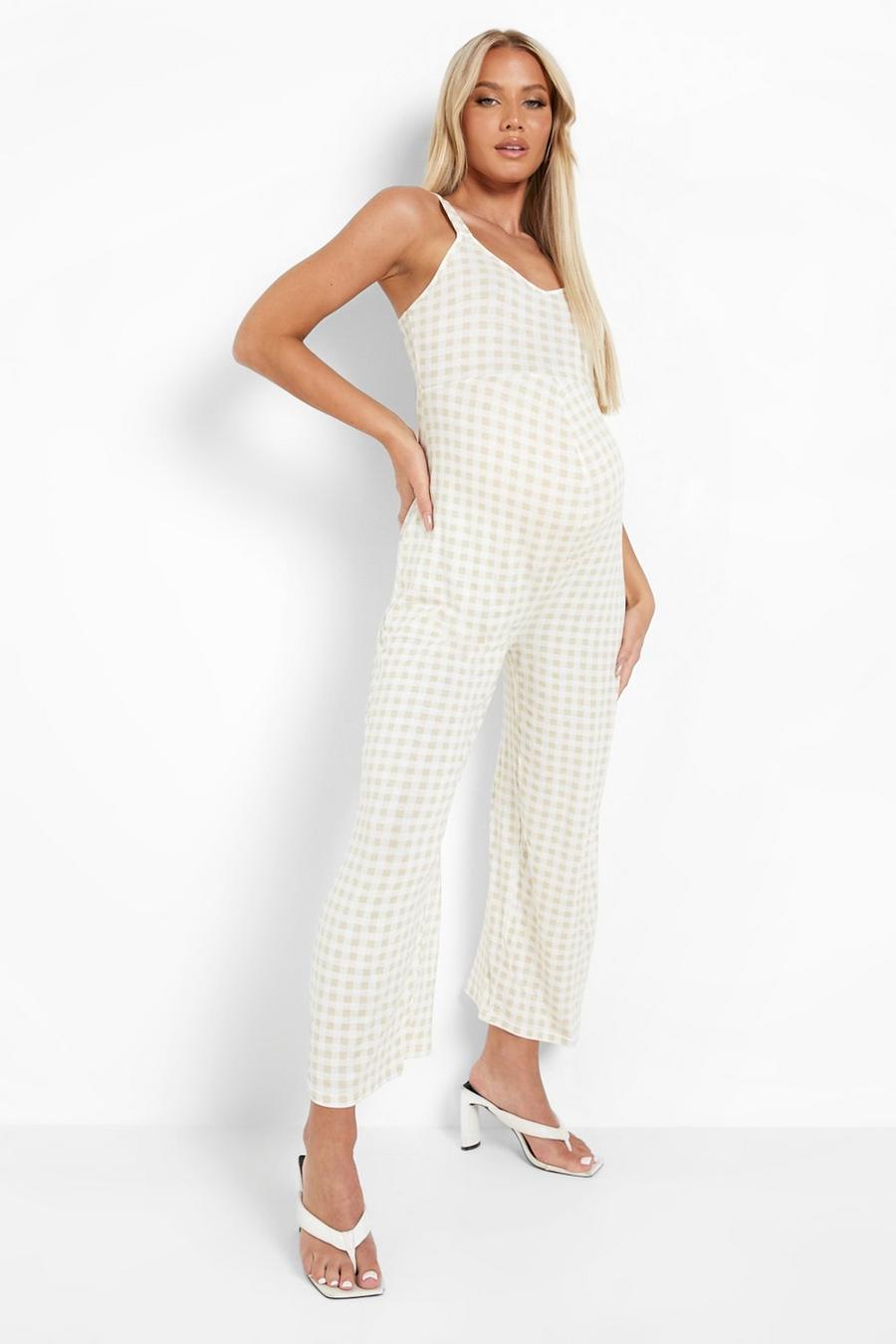 Stone Maternity Gingham Culotte Jumpsuit image number 1