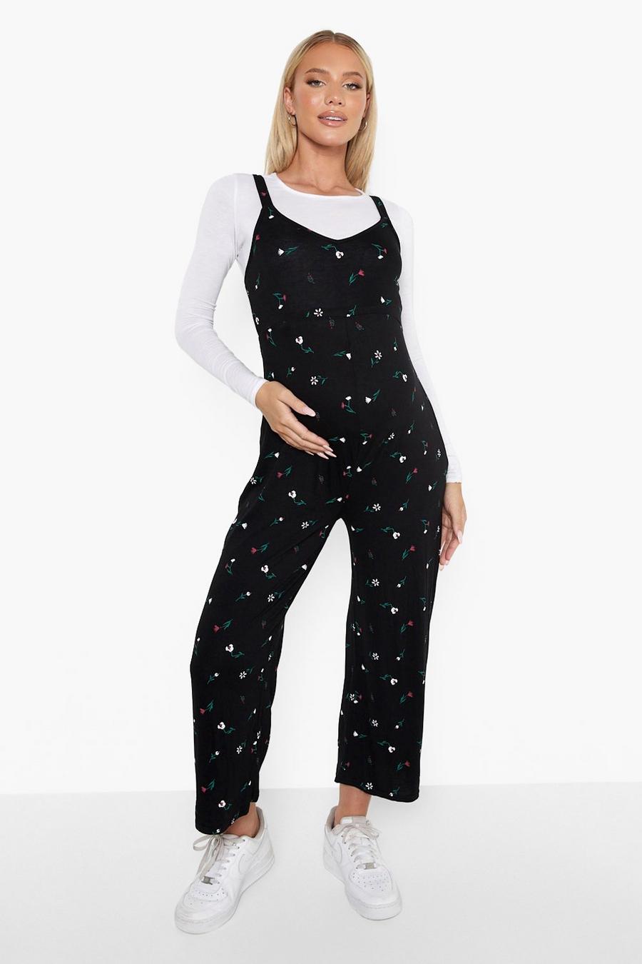 Black Mammakläder - Blommig jumpsuit med vida ben image number 1