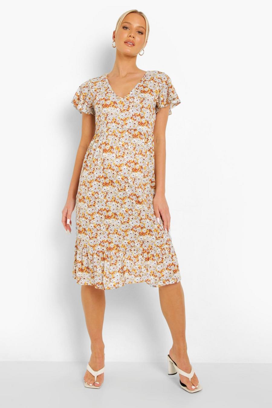 Mustard Mammakläder - Blommig klänning med volangkant image number 1