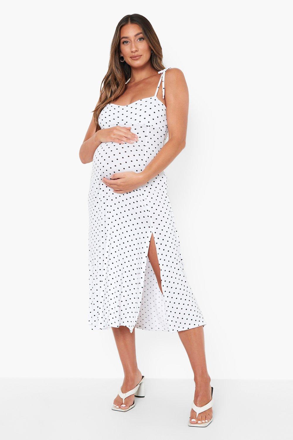 Maternity Polka Dot Tie Shoulder Slips With Thong  Maternity mini dresses,  Stylish maternity outfits, Dresses for pregnant women