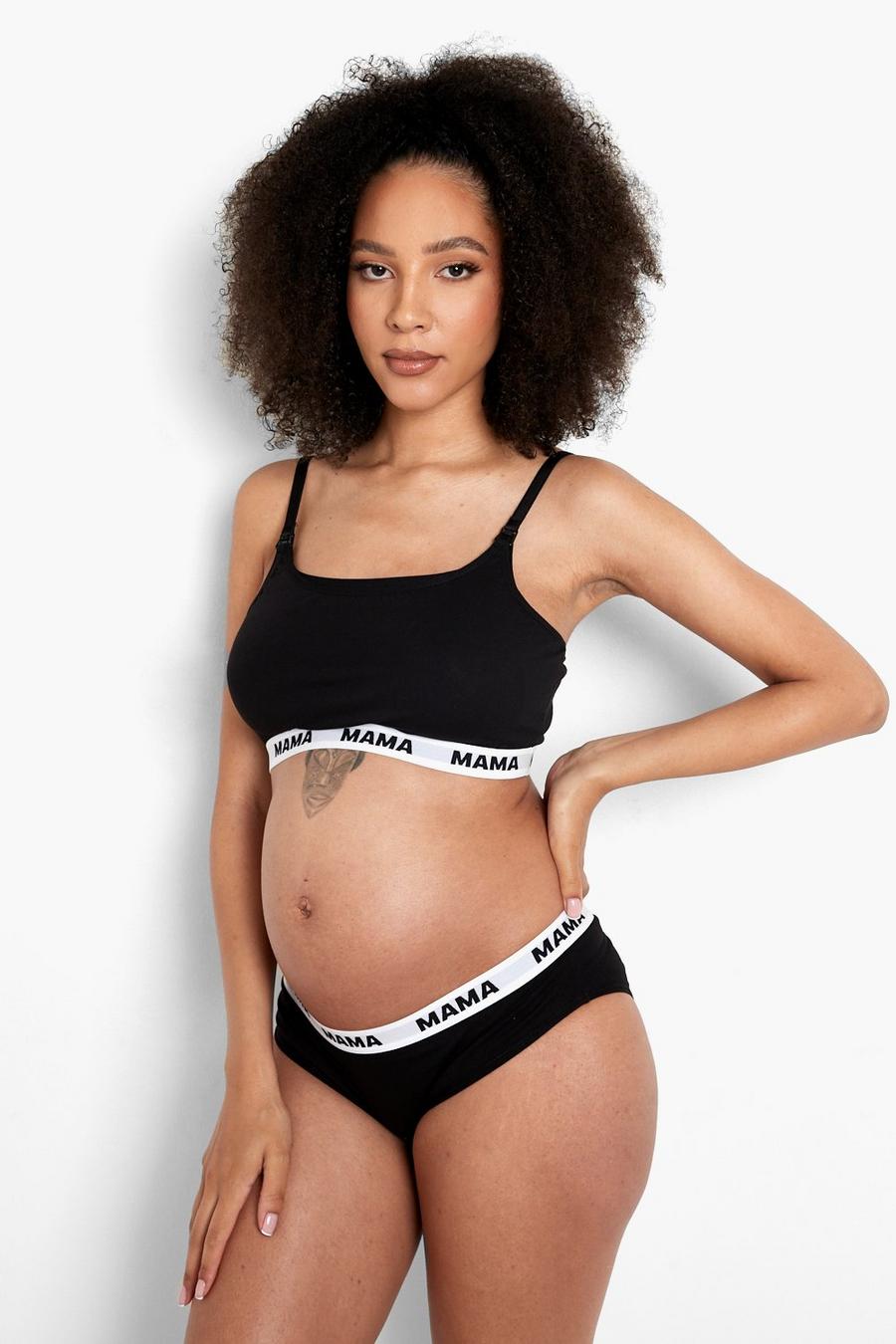 Black Maternity 'Mama' Bralette And Brief Set image number 1