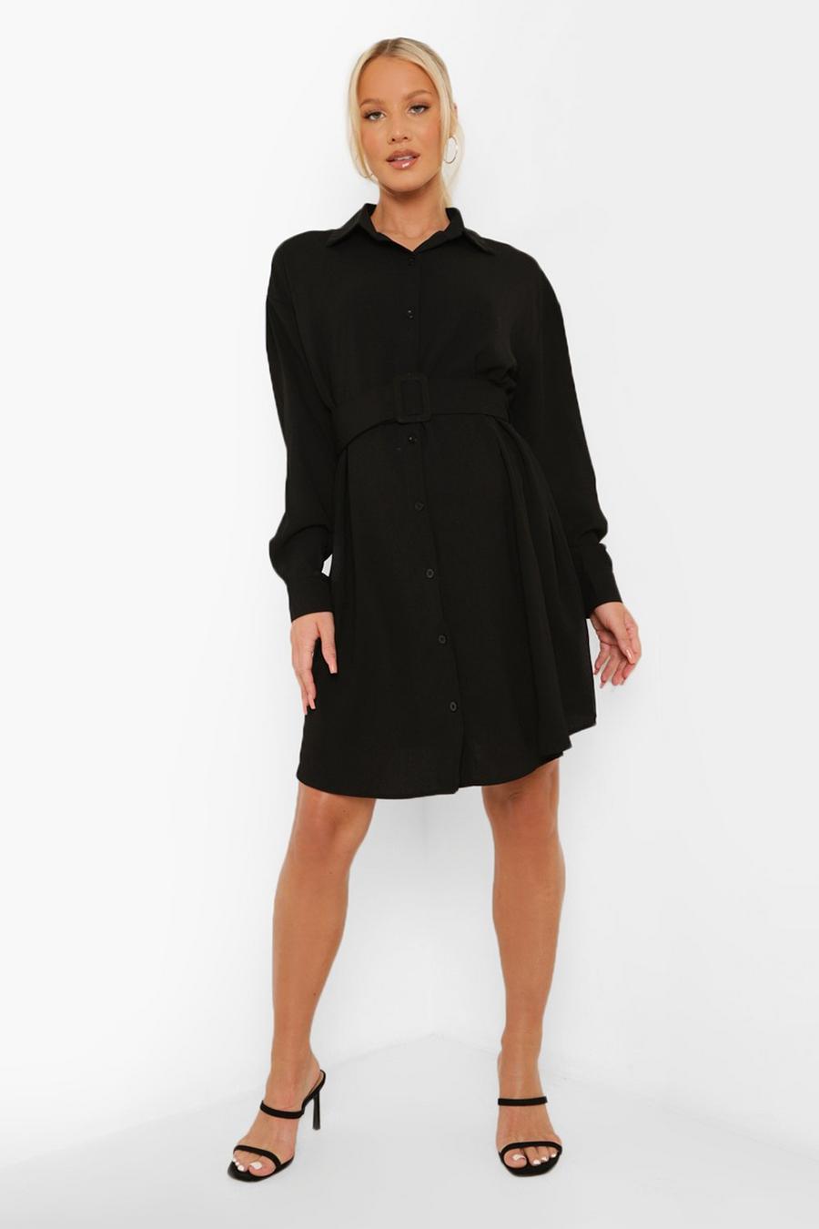 Umstandsmode Hemd-Kleid mit Gürtel, Black image number 1