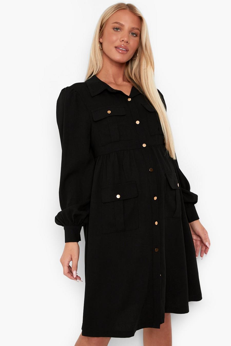 Umstandsmode Hemd-Kleid mit Taschen, Black image number 1