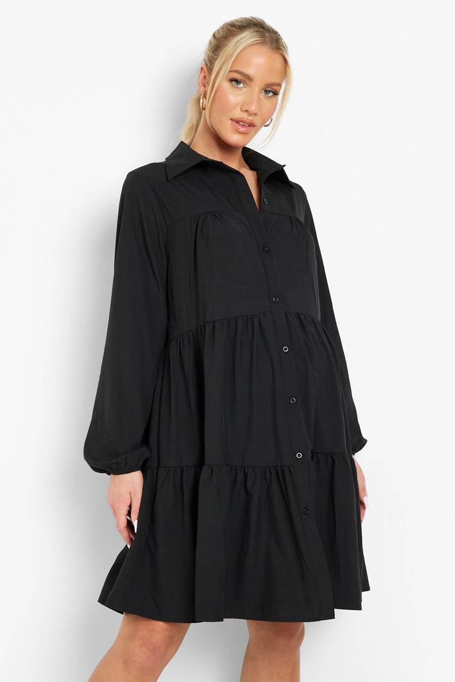 Maternité - Robe babydoll chemise à volants, Black image number 1