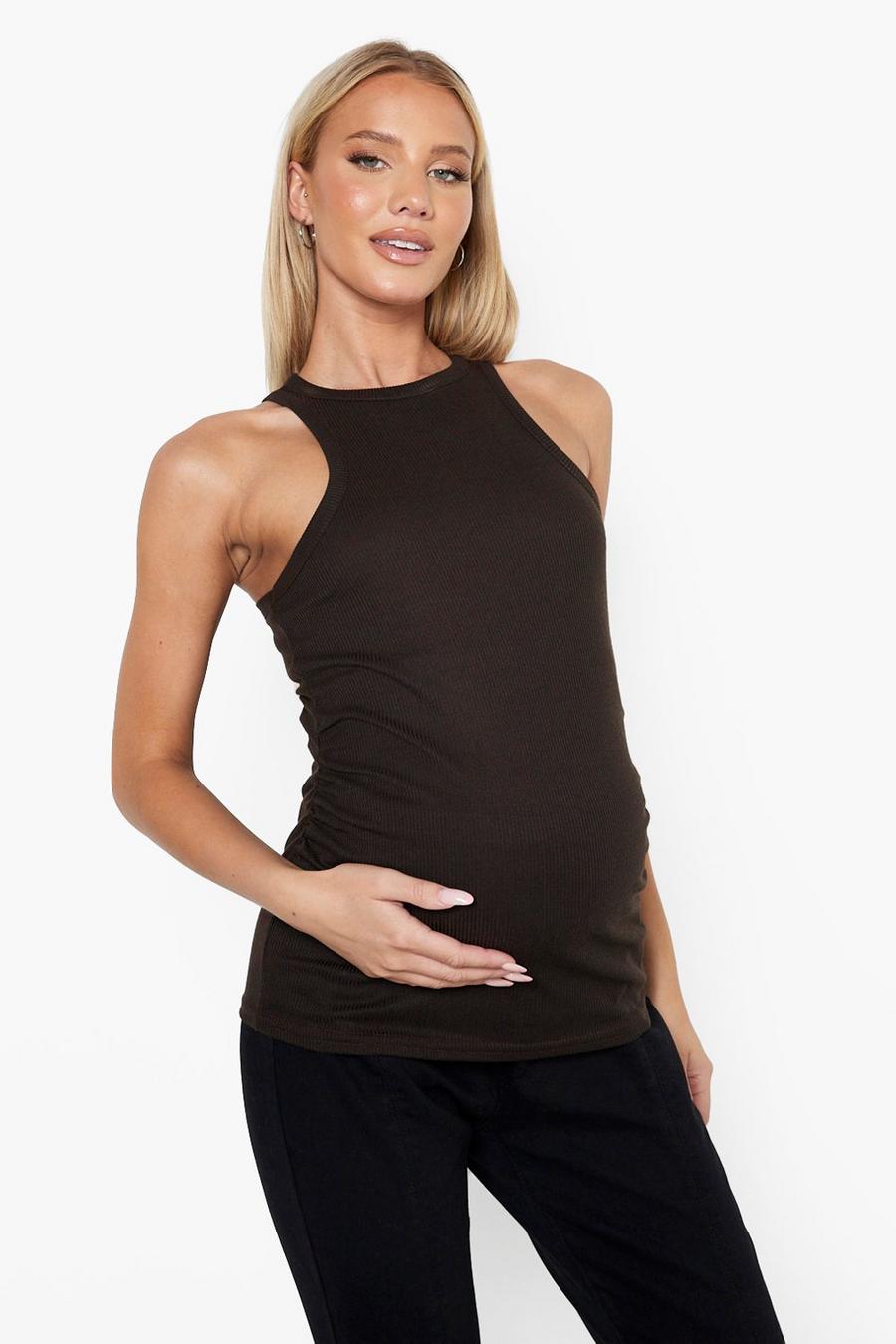 Chocolate Maternity Racer Neck Rib Tank Top image number 1