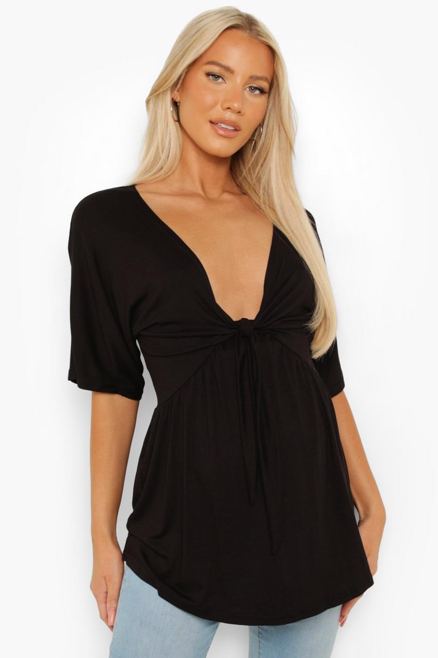 Black Maternity Knot Front Smock Top image number 1