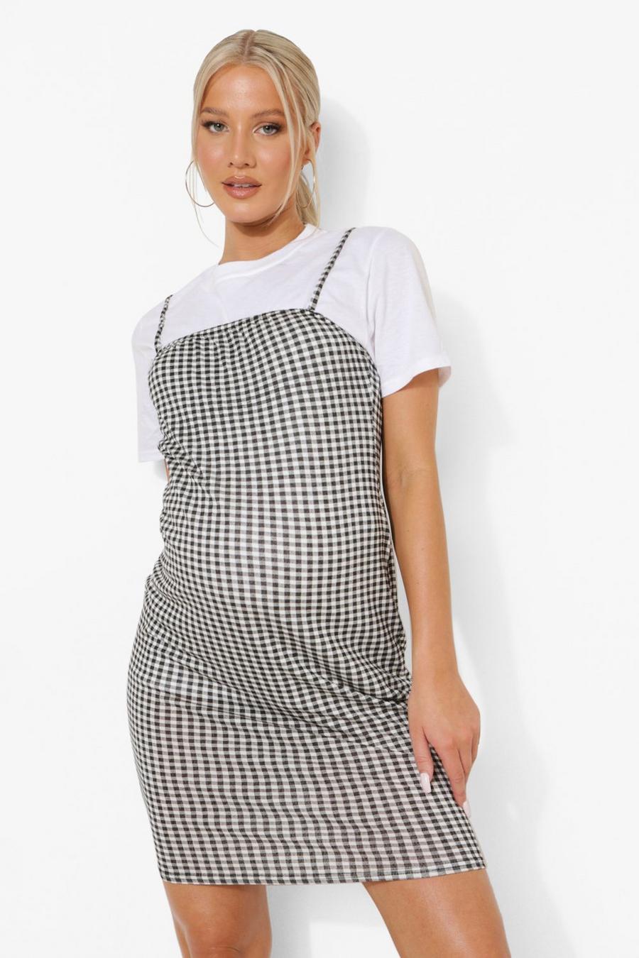 Black Maternity Gingham T-shirt And Bodycon image number 1