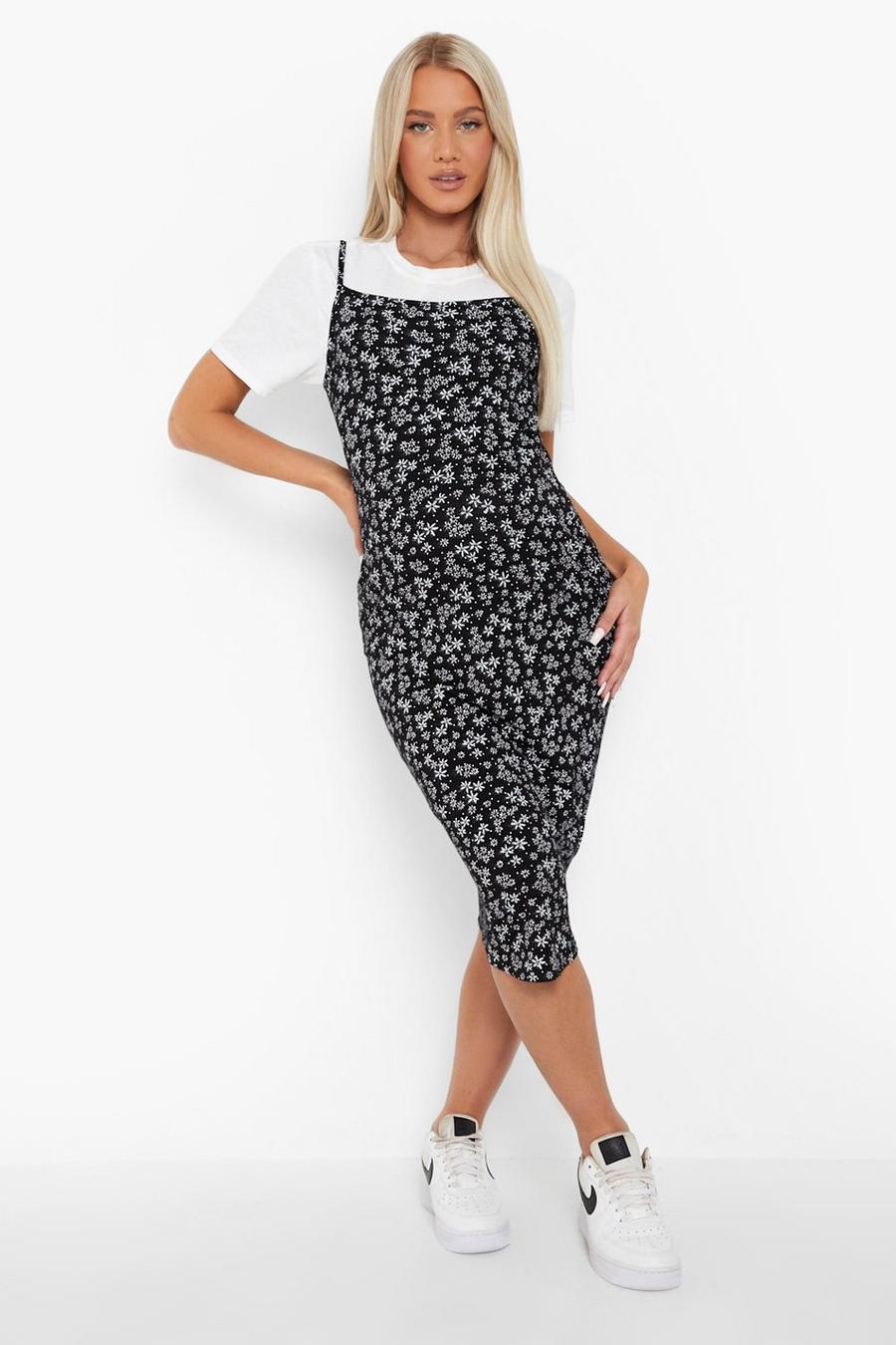 Black Maternity Ditsy T-shirt And Bodycon Midi image number 1