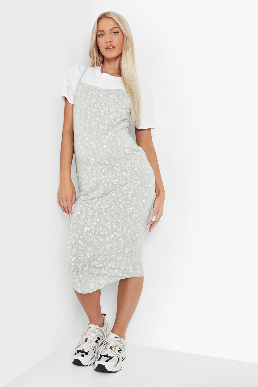 Sage Maternity Ditsy T-shirt And Bodycon Midi image number 1