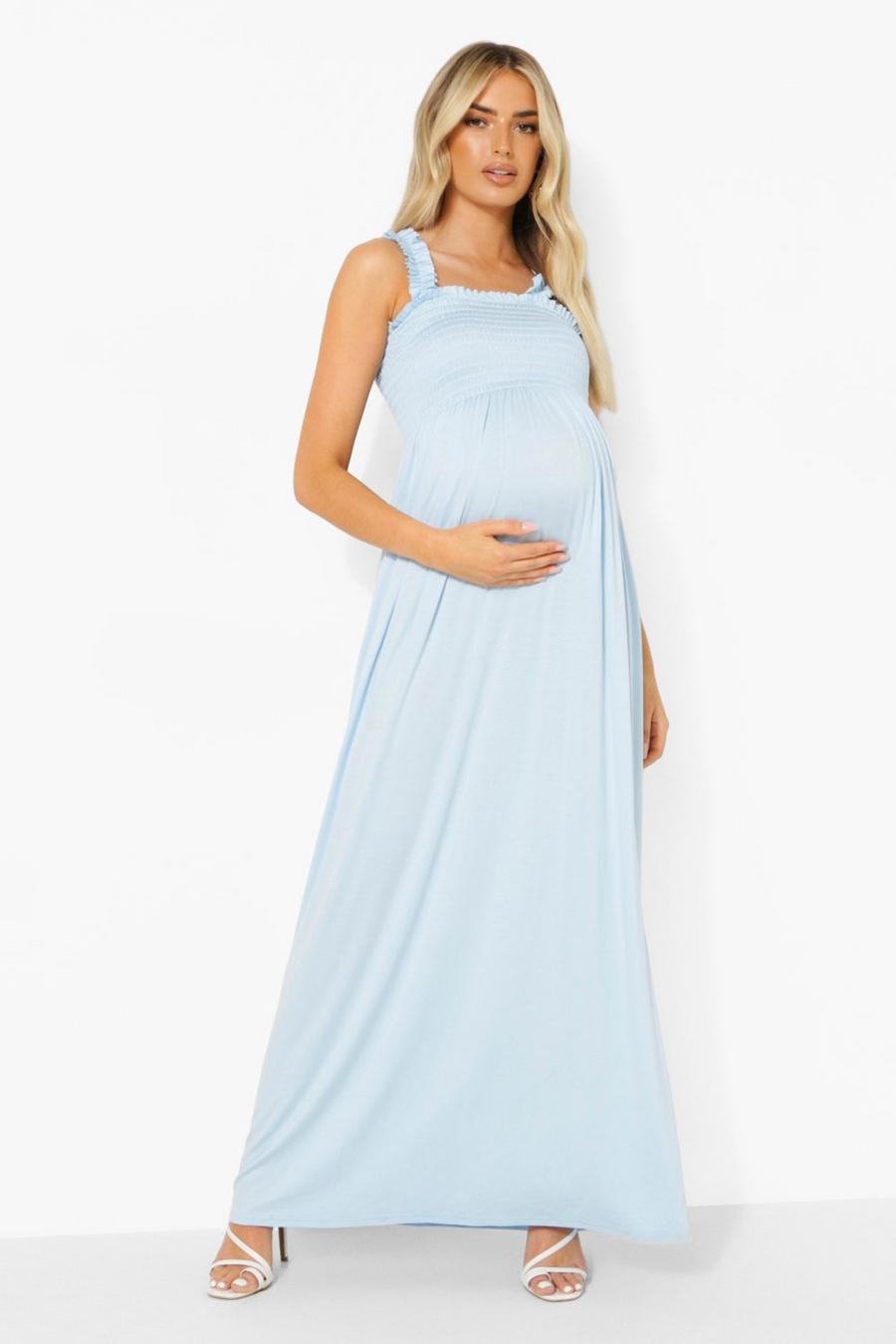 Sky blue Maternity Shirred Shoulder Maxi Dress image number 1