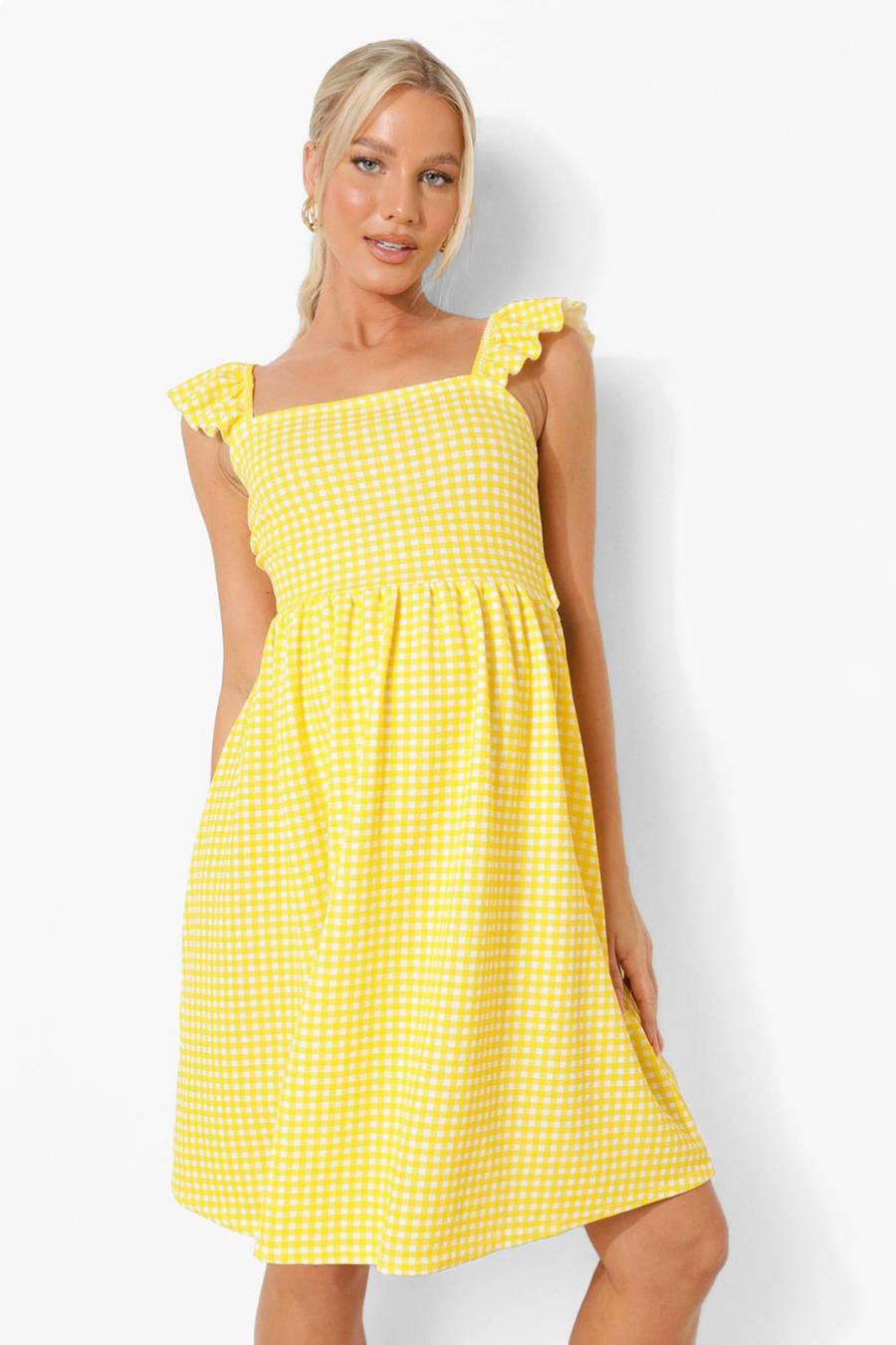 Yellow Maternity Tie Back Gingham Sundress Dress image number 1