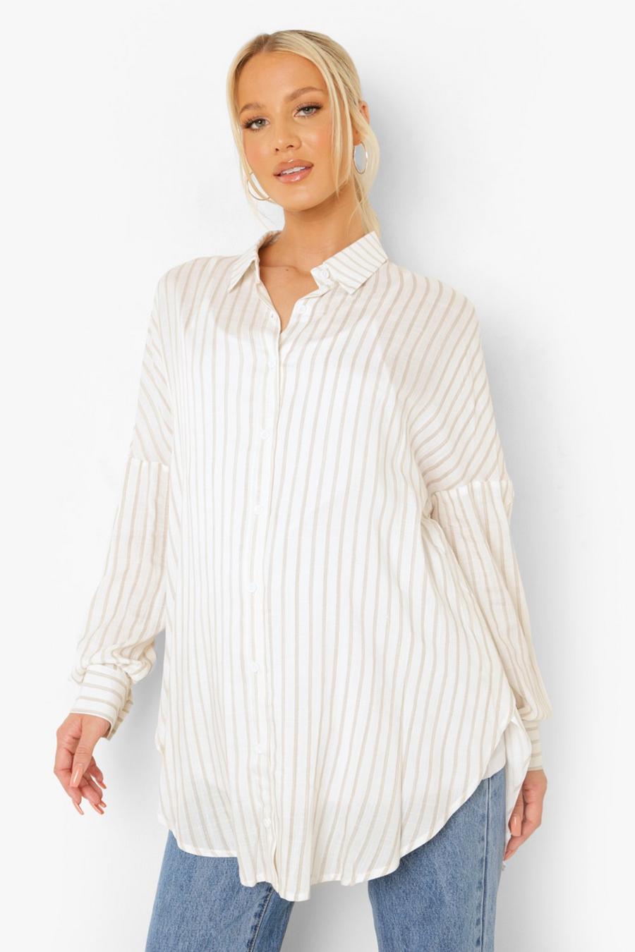 Camicia premaman oversize a righe, Bianco image number 1