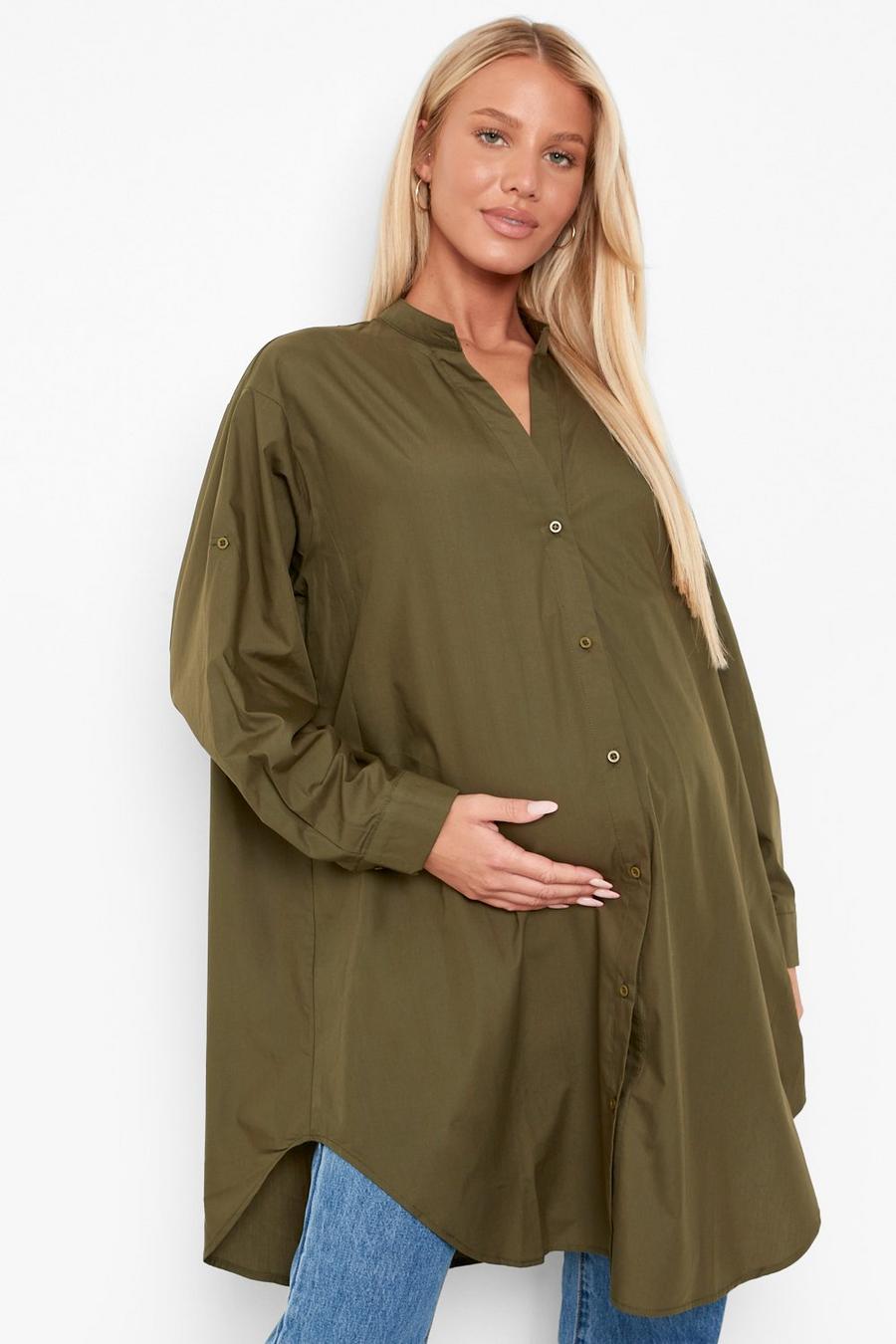 Khaki Maternity Longline Shirt image number 1