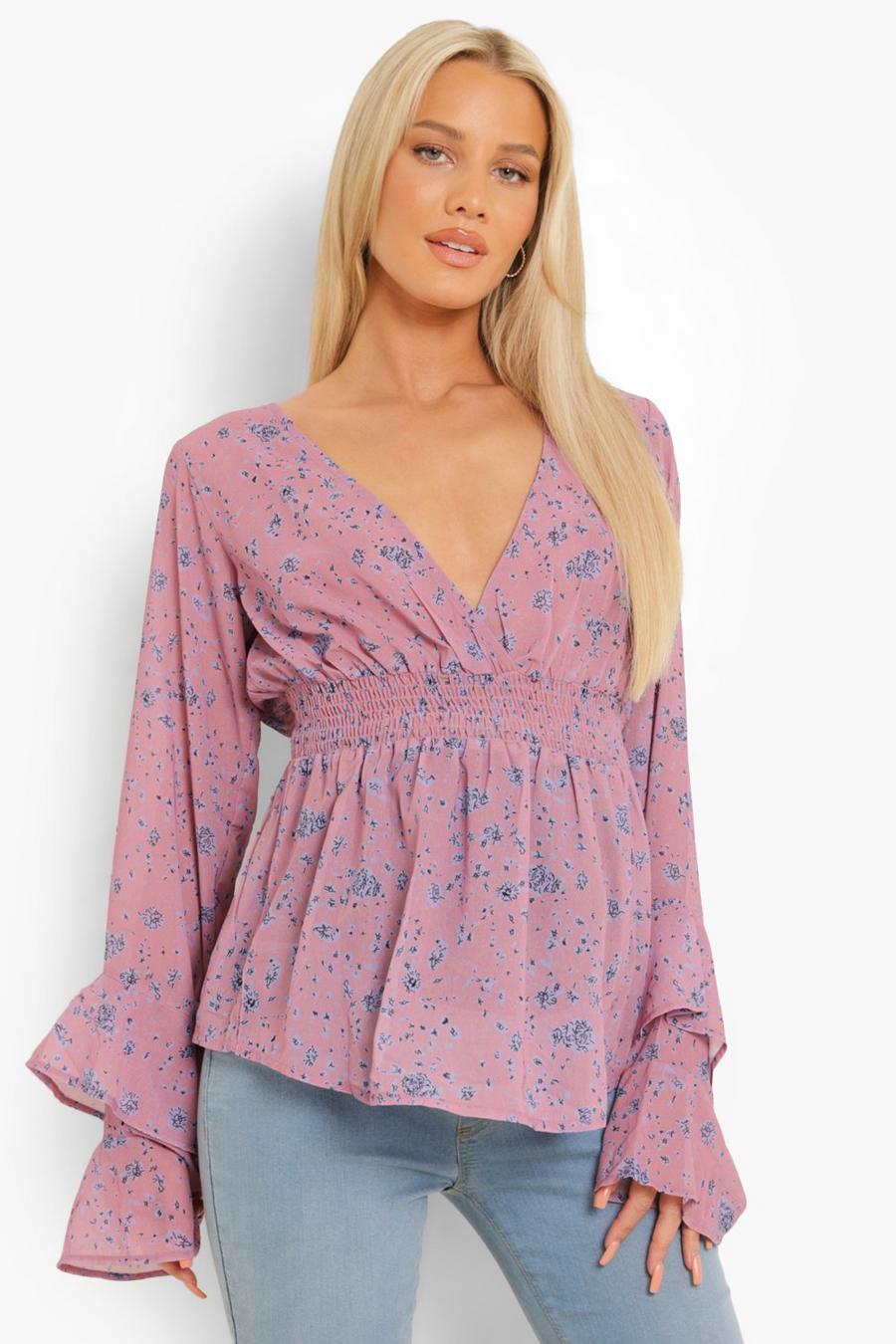 Blush Maternity Woven Floral Print Ruffle Blouse image number 1