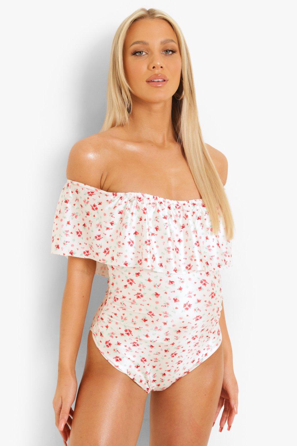 Maternite Maillot de bain a fleurs et col bateau boohoo FR