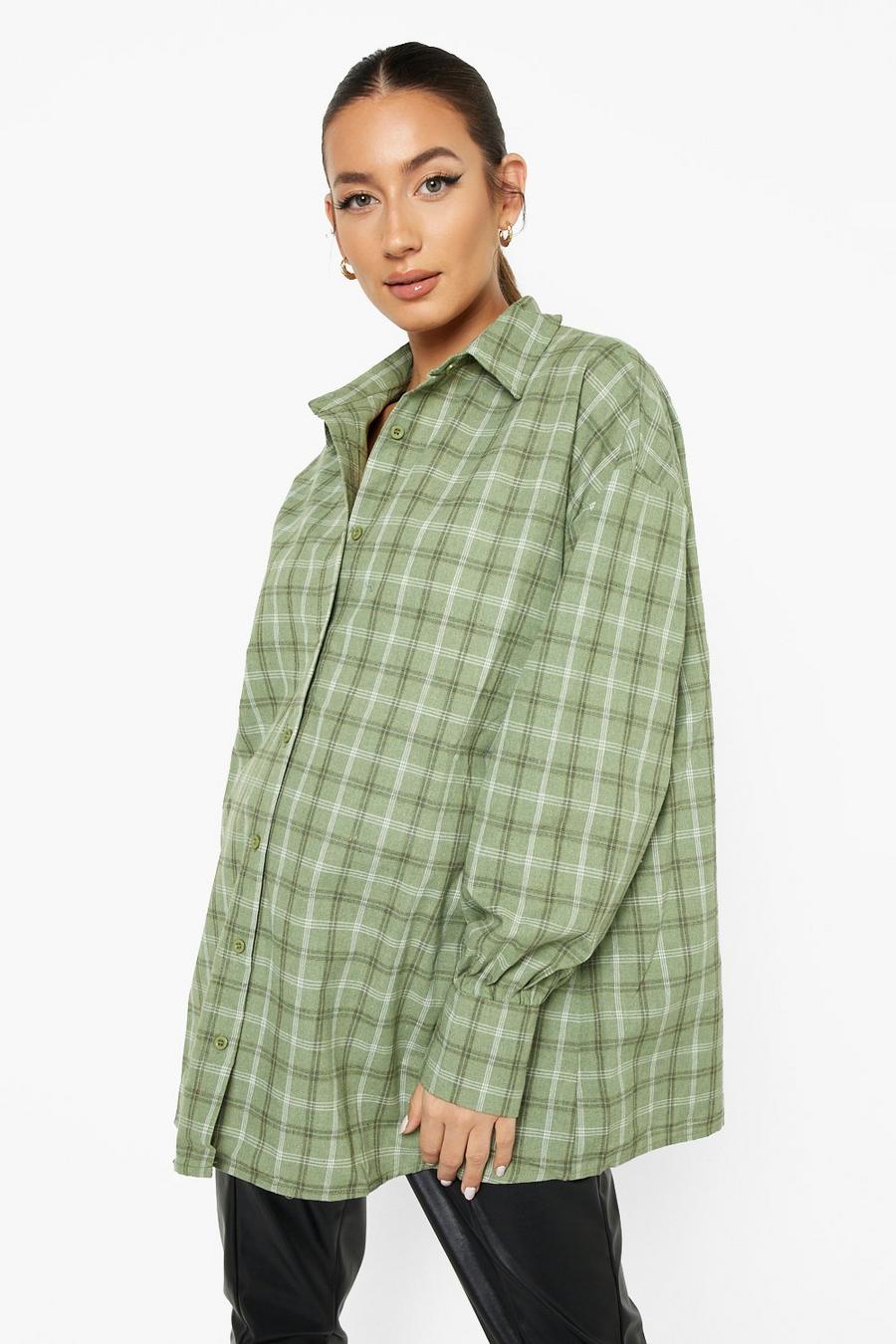 Khaki Maternity Oversized Check Shirt image number 1