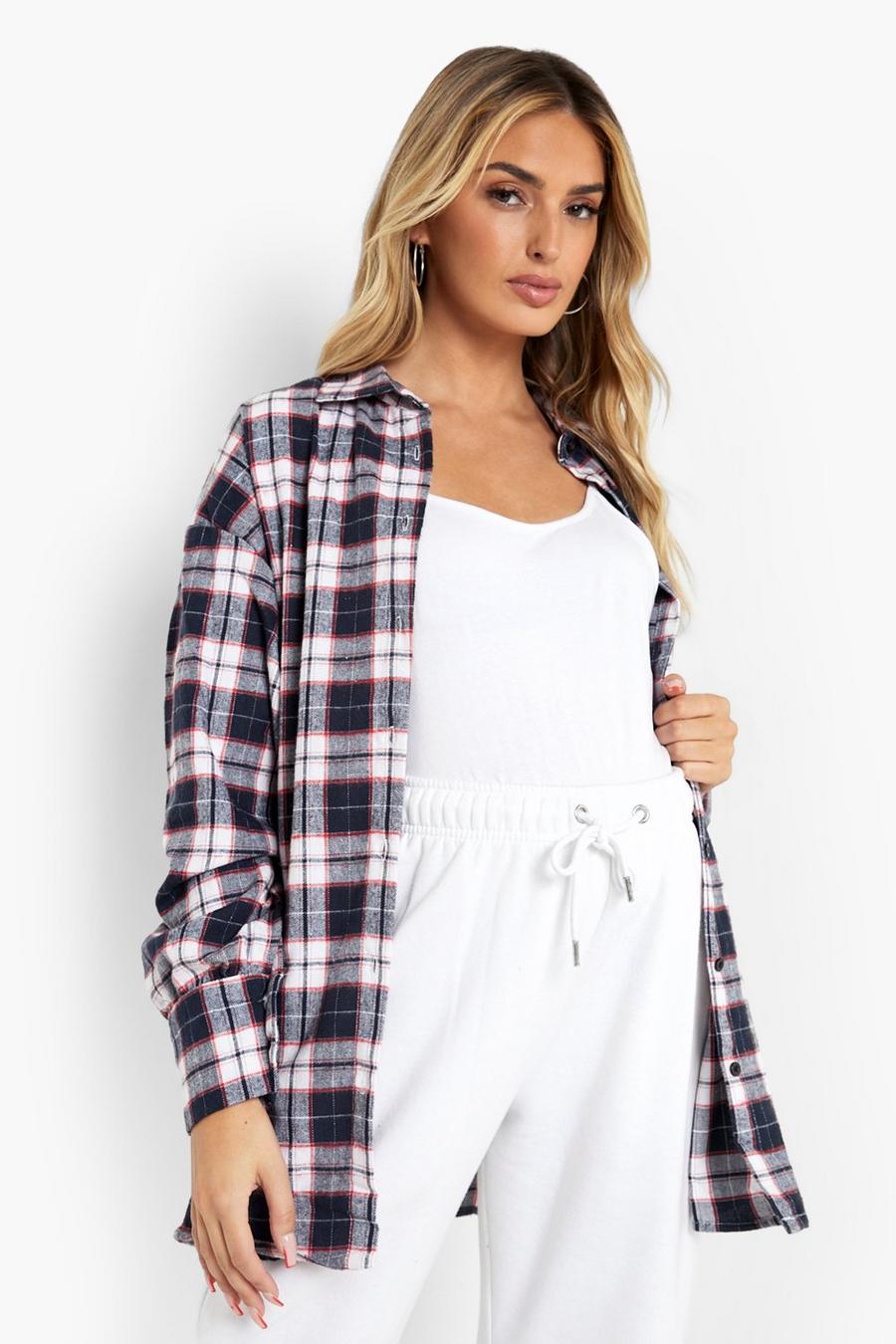 Navy Maternity Oversized Flannel Shirt image number 1