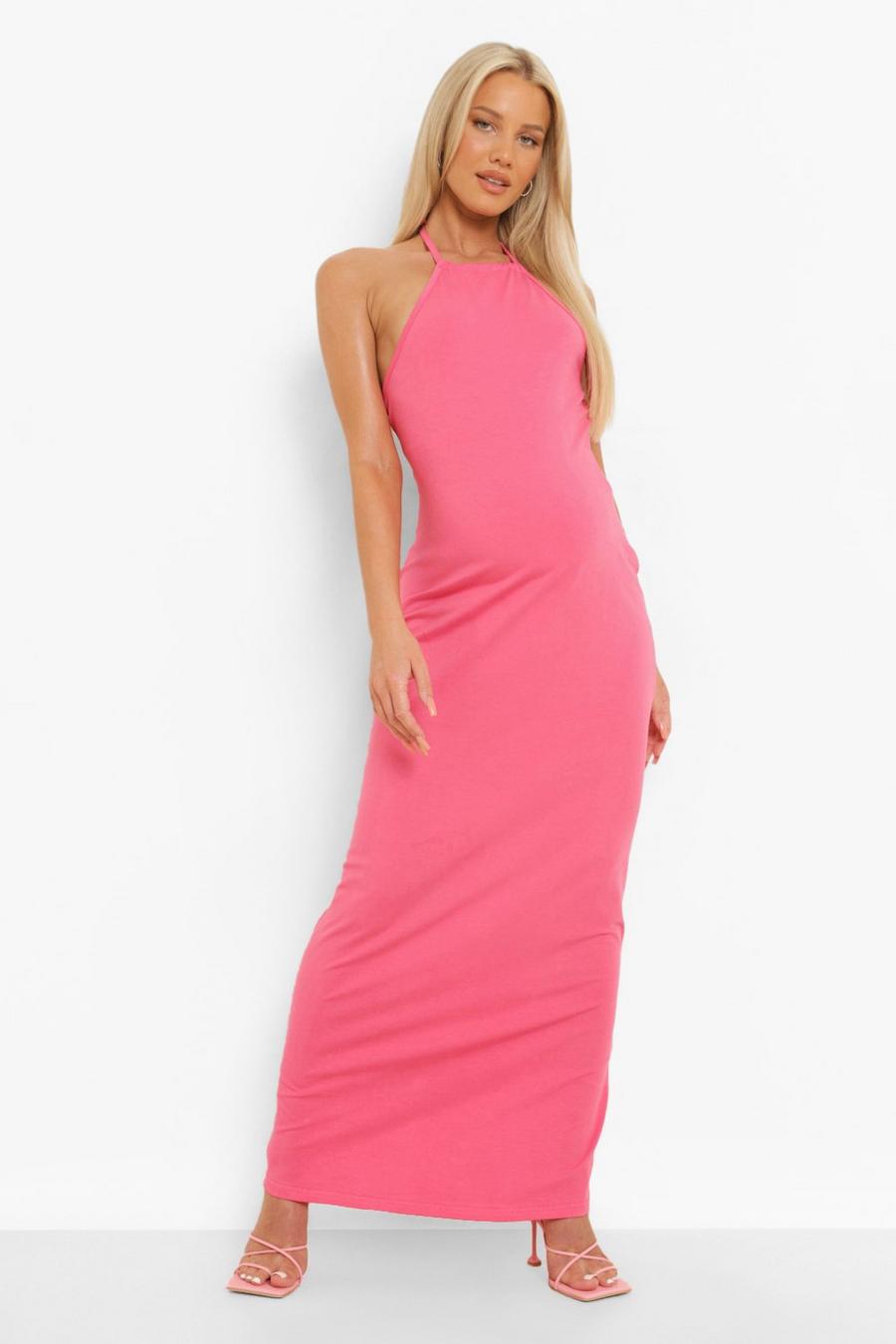 Hot pink Maternity Halter Maxi Dress image number 1