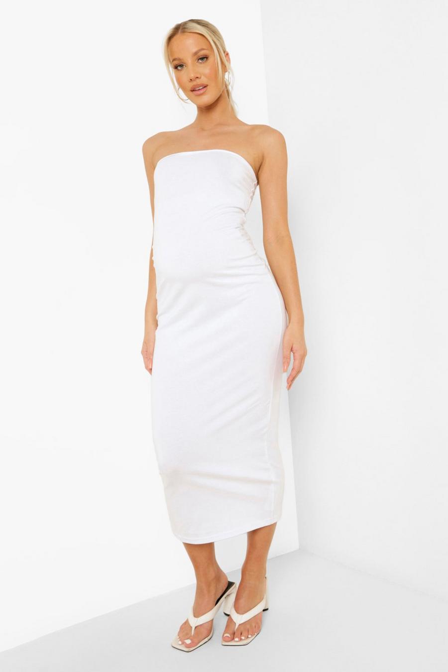 White Maternity Bandeau Midaxi Dress image number 1