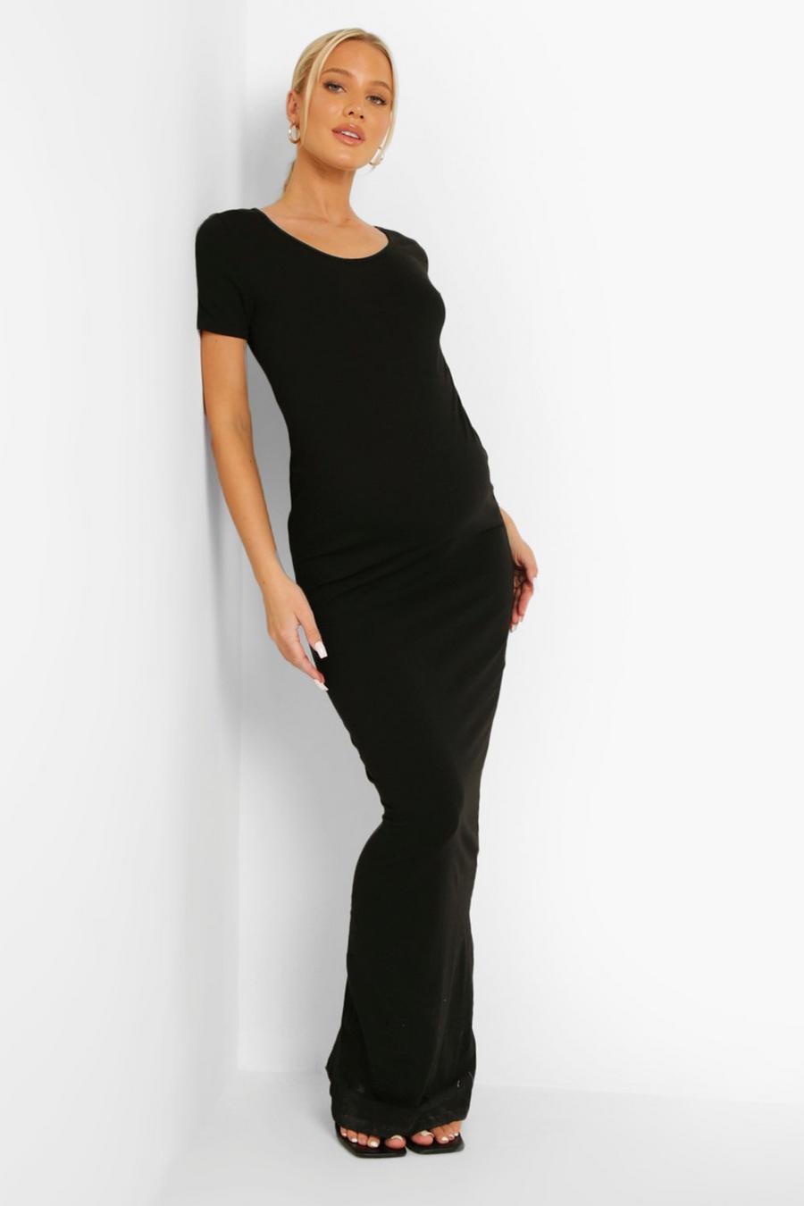 Black Maternity Short Sleeve Scoop Maxi Dress image number 1