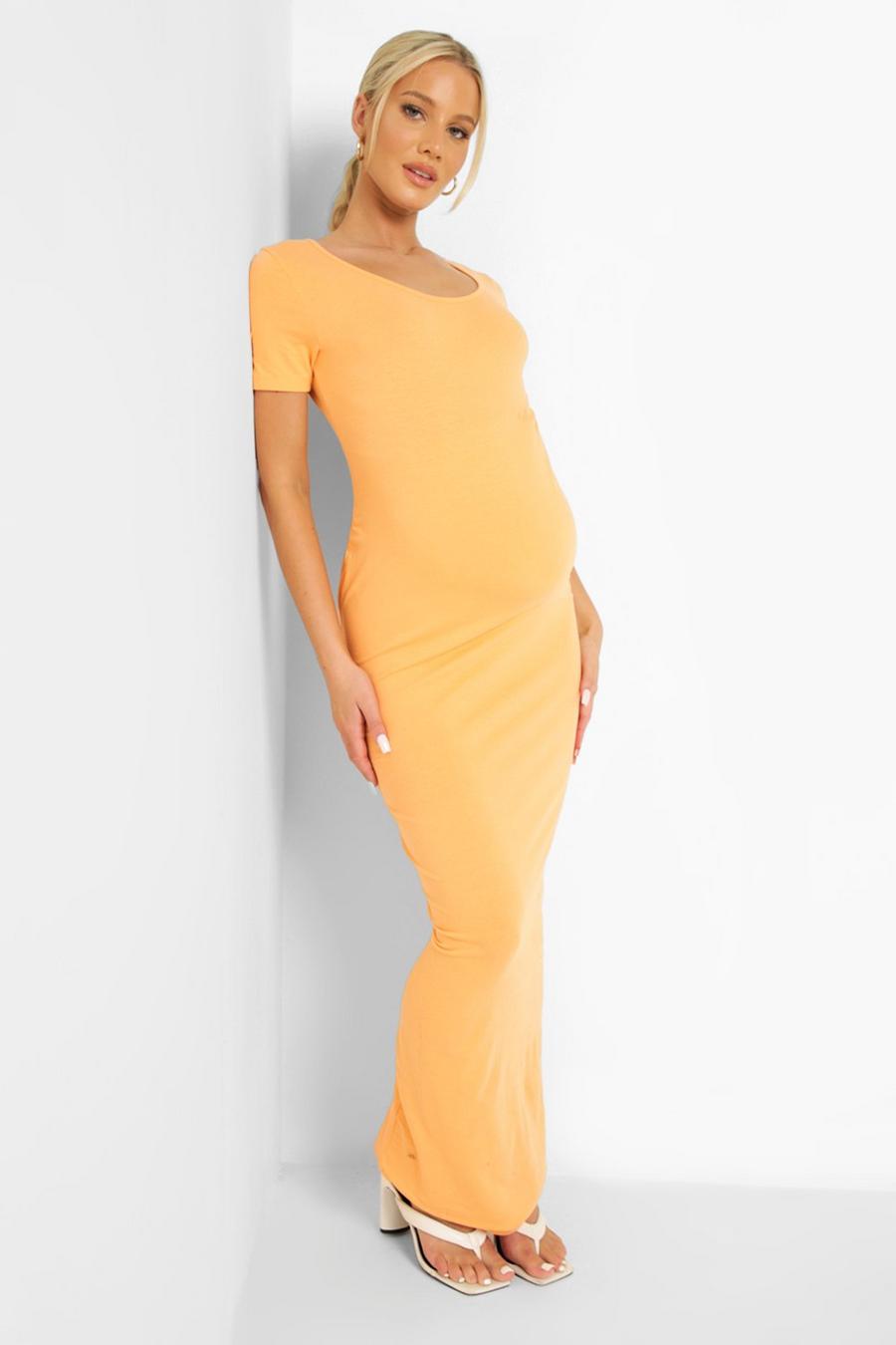 Coral pink Maternity Short Sleeve Scoop Maxi