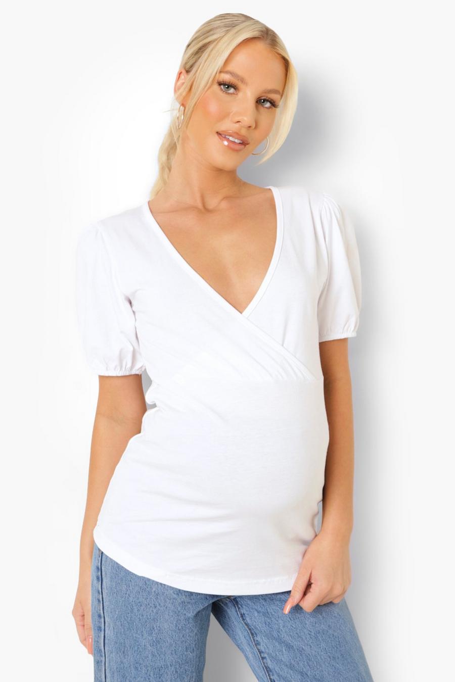 White Maternity Cotton Wrap Smock Top image number 1