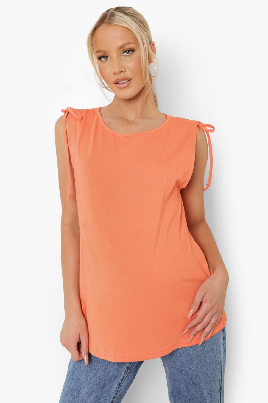 Coral Maternity Ruched Shoulder Tank Top Top image number 1