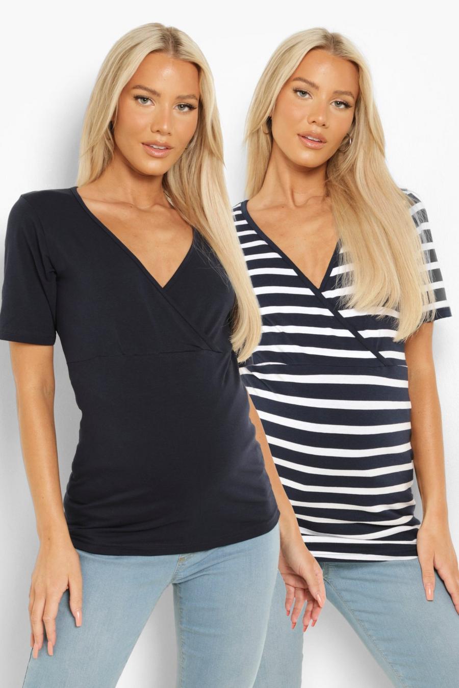 Navy Maternity Stripe Nursing 2-pack T-shirt image number 1