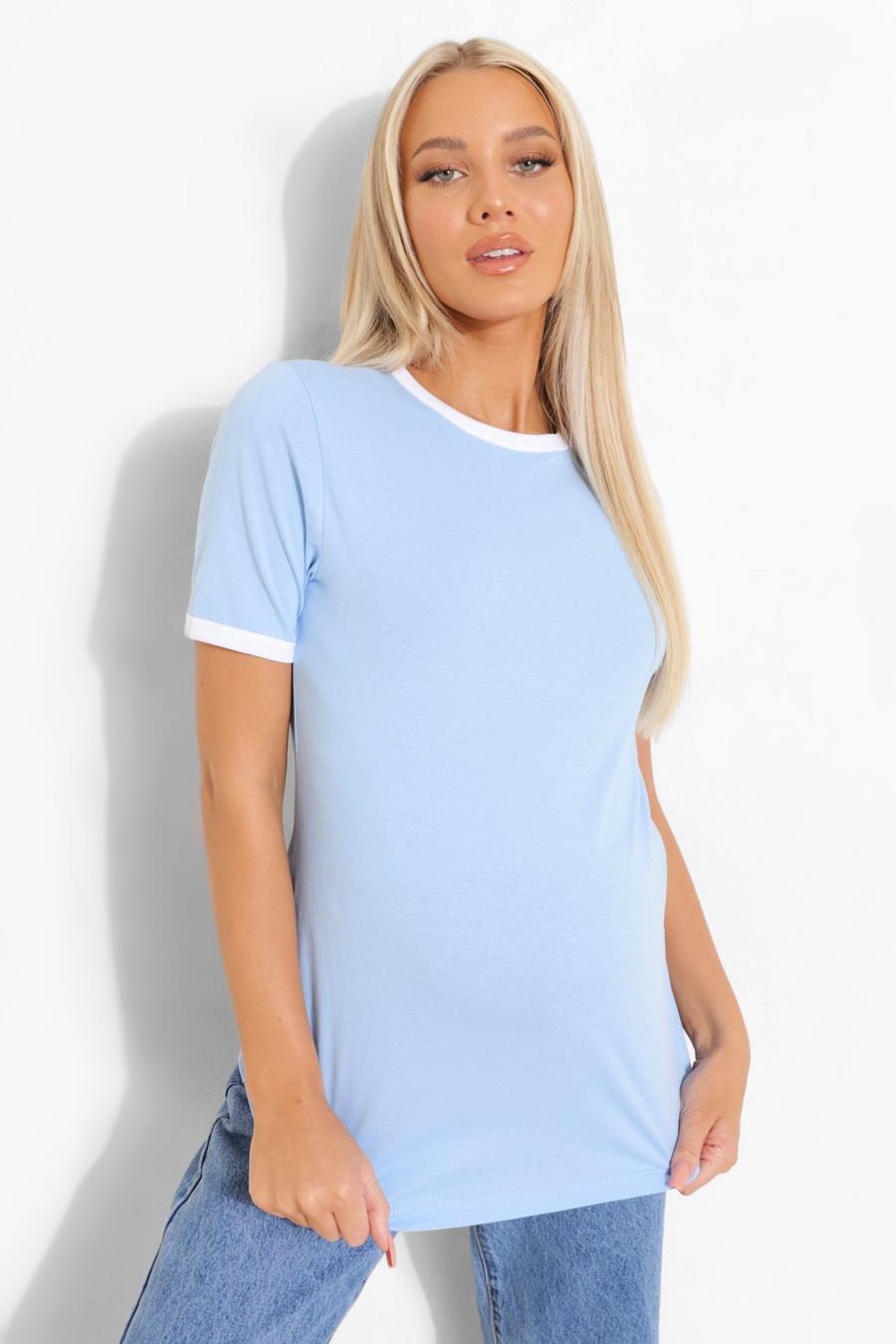 Camiseta Premamá de algodón con ribetes en los filos, Blue image number 1