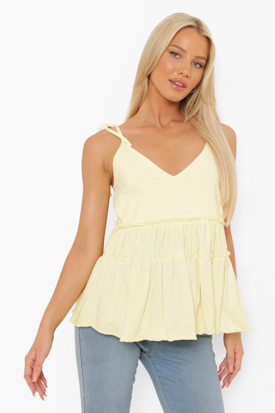 Yellow Maternity Tiered Tie Strap Smock Cami Top image number 1