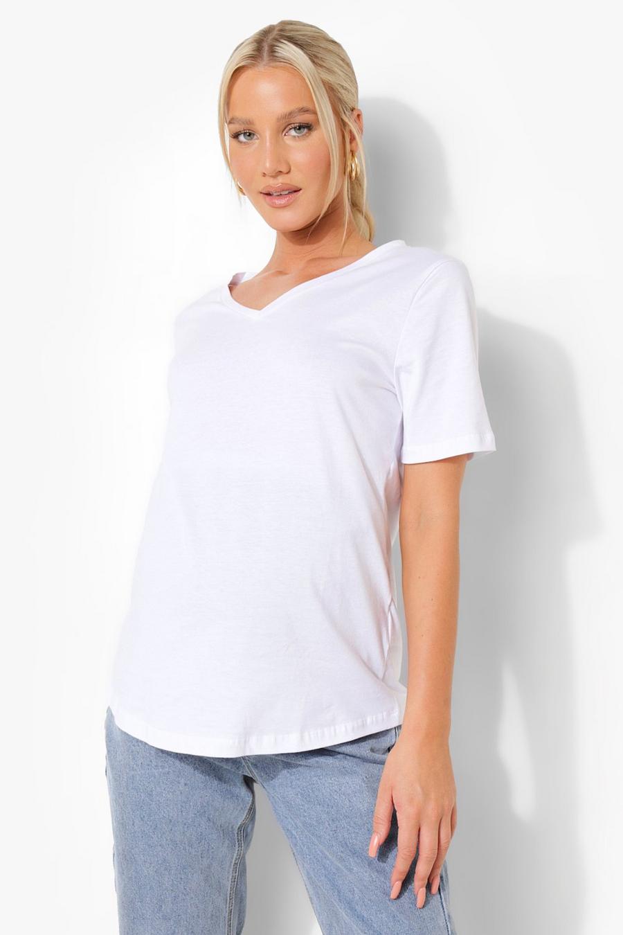 Camiseta Premamá de algodón con escote de pico, White bianco image number 1