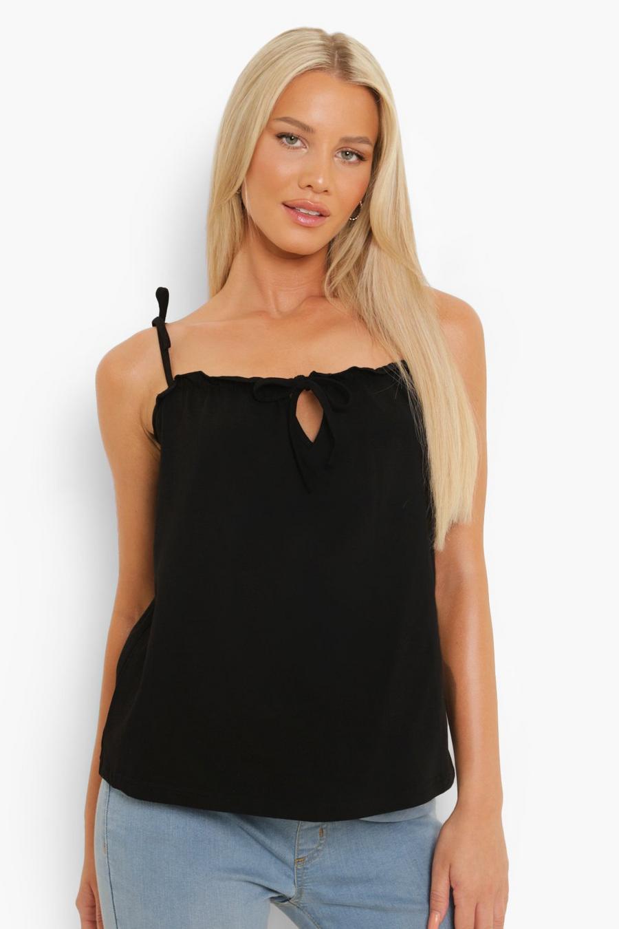 Black Maternity Tie Front Cami Top image number 1