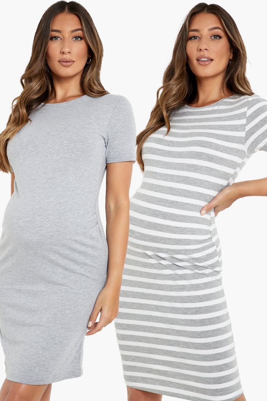 Grey marl Maternity Bodycon Mini Dress 2 Pack image number 1